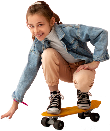 Image of a Little Pakistani Fashion Girl on a Skateboard