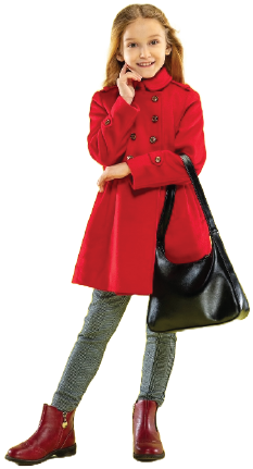 Image of a Pakistani Young Fashion Girl with Handbag in Red Coat